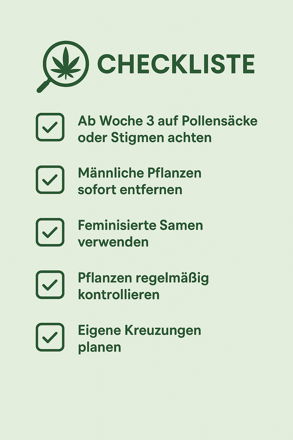 Checkliste Cannabis männlich weiblich