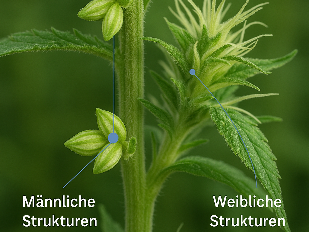 Männliche und weibliche Strukturen bei einer Cannabispflanze erkennen